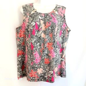 Nine West Women's Floral Colorful Sleeveless Top Sz L